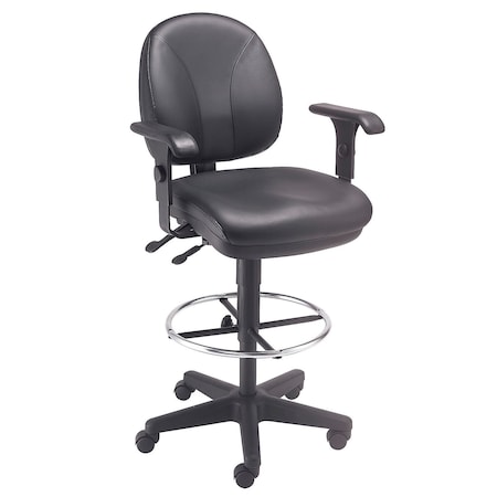 Interion By Global Industrial Interion Leather Task Stool with Arms, 360 Degree Footrest, Black 506755